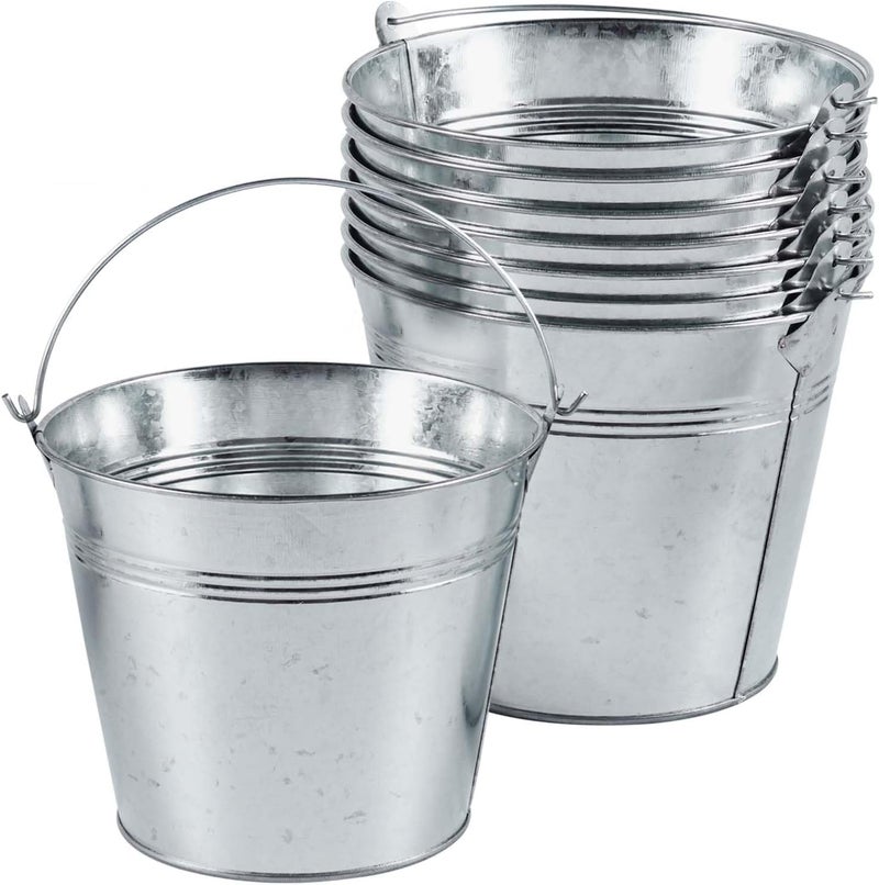 OBTANIM 8 Pack Galvanized Metal Buckets with Handle Ice Pails for Plants, Succulents, Party Favors Organizing, Rustic Home Decor or Classrooms Pencil Storage (7 x 5.1 inch) - Image 1